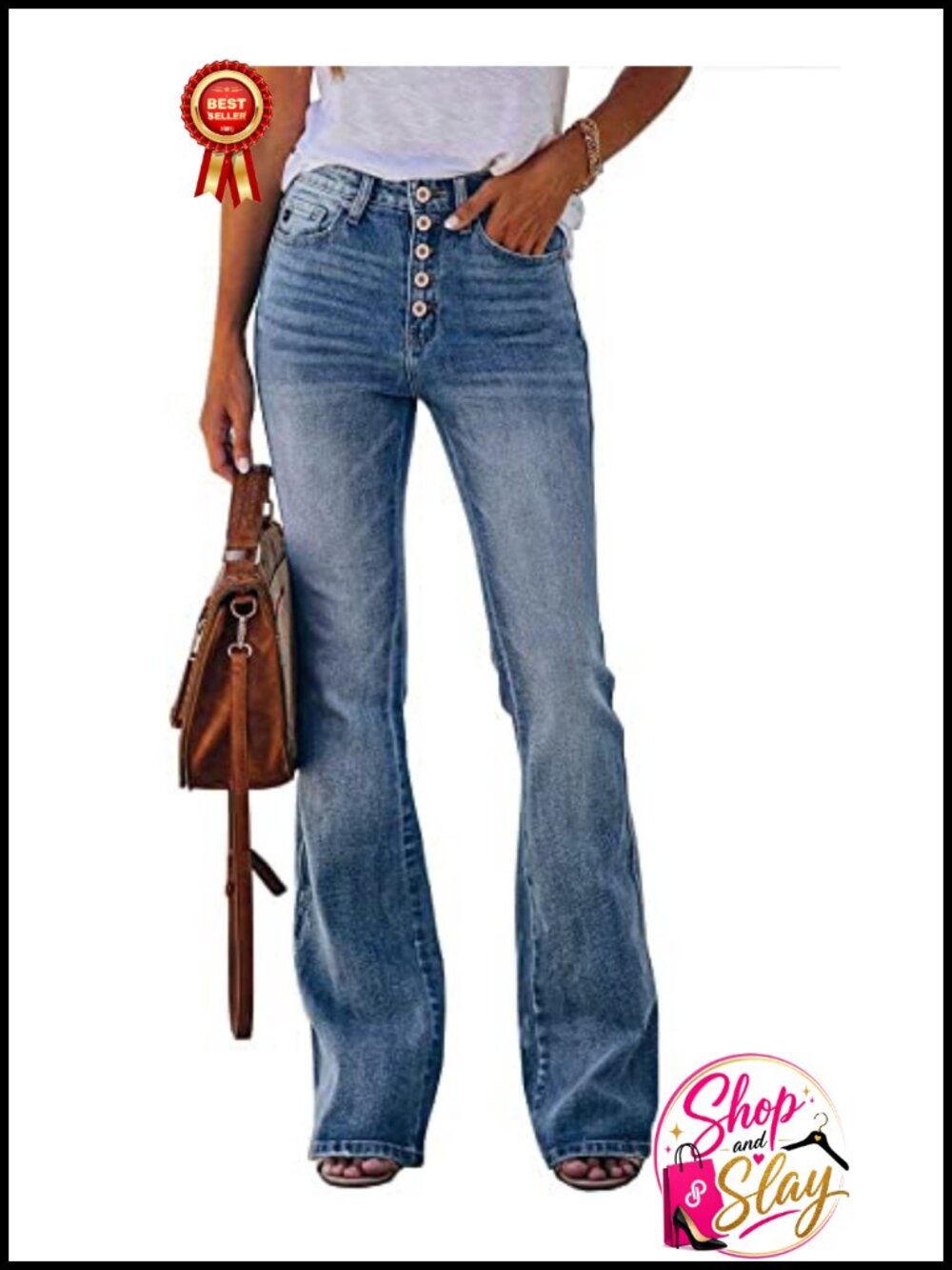 Women's High Waisted Stretch Flare Bootcut Jeans Tummy Control Denim Pants